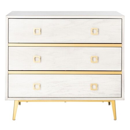 Safavieh Katia 3 Drawer Chest; White Wash & Gold CHS6413C